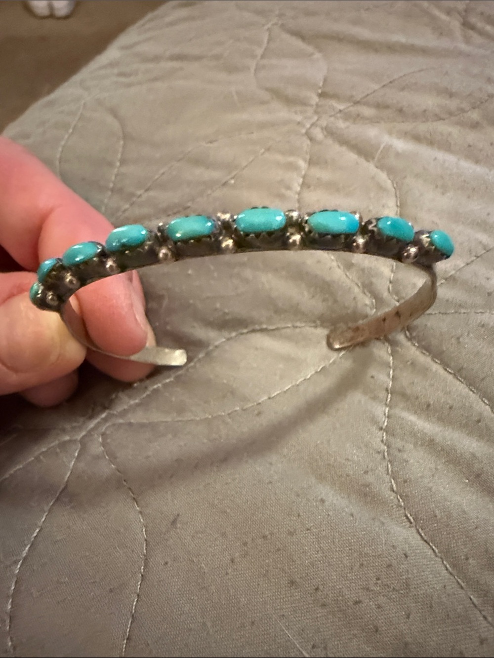 Sterling Silver Turquoise Cabochon Cuff Bracelet - Blue